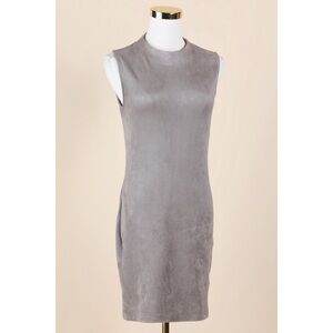 Sz S Chloe & Katie Muted Grey Faux Suede Mini Sheath Dress GUC